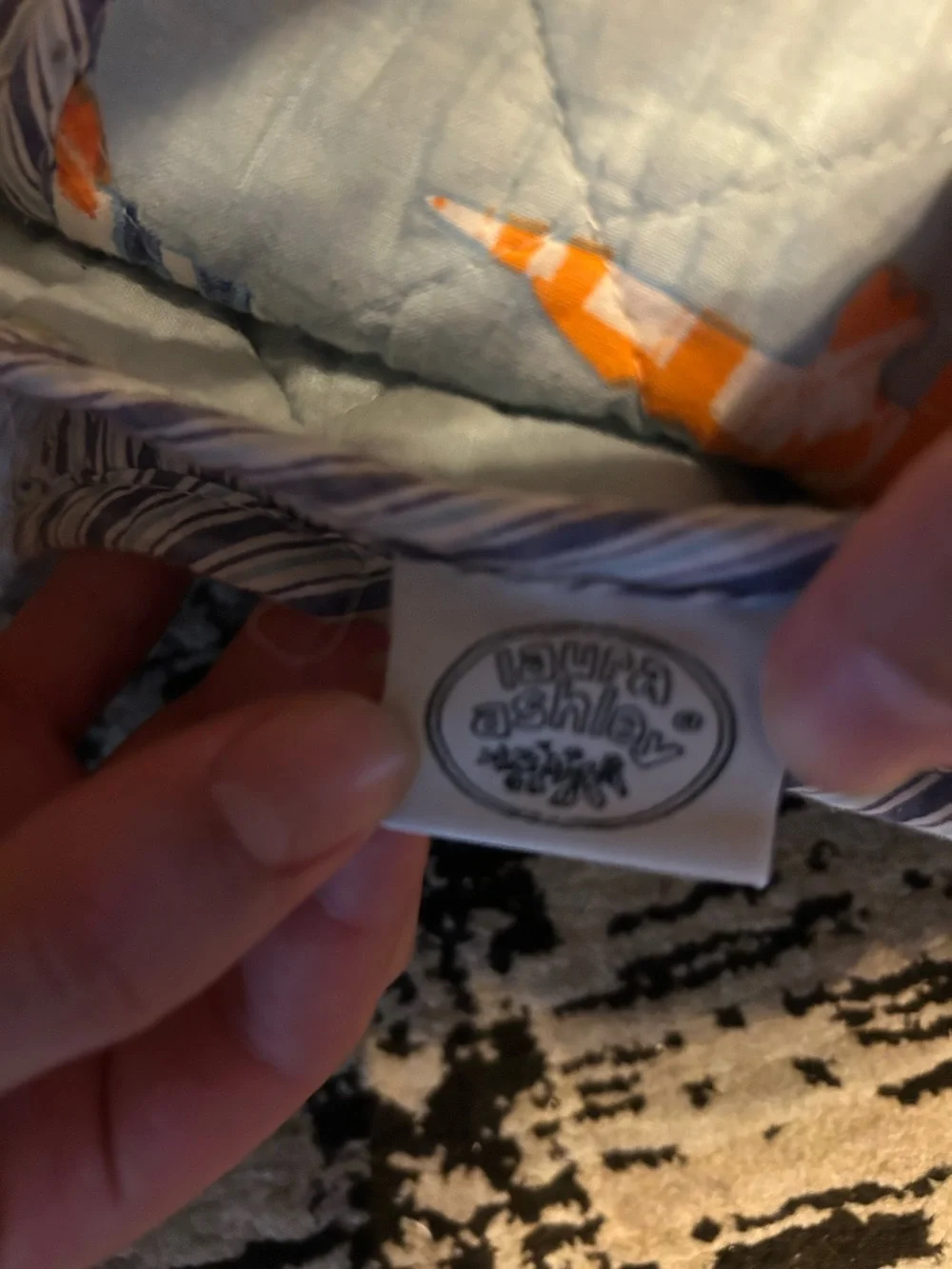 Laura Ashley Queen Nautical-Print Quilted Comforter - Light Blue & Orange by